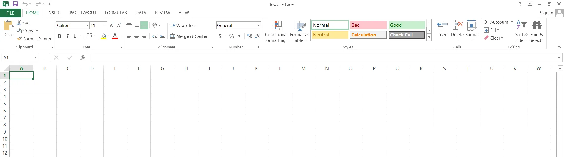 Excel'in Arayüzünün Ekran Görüntüsü