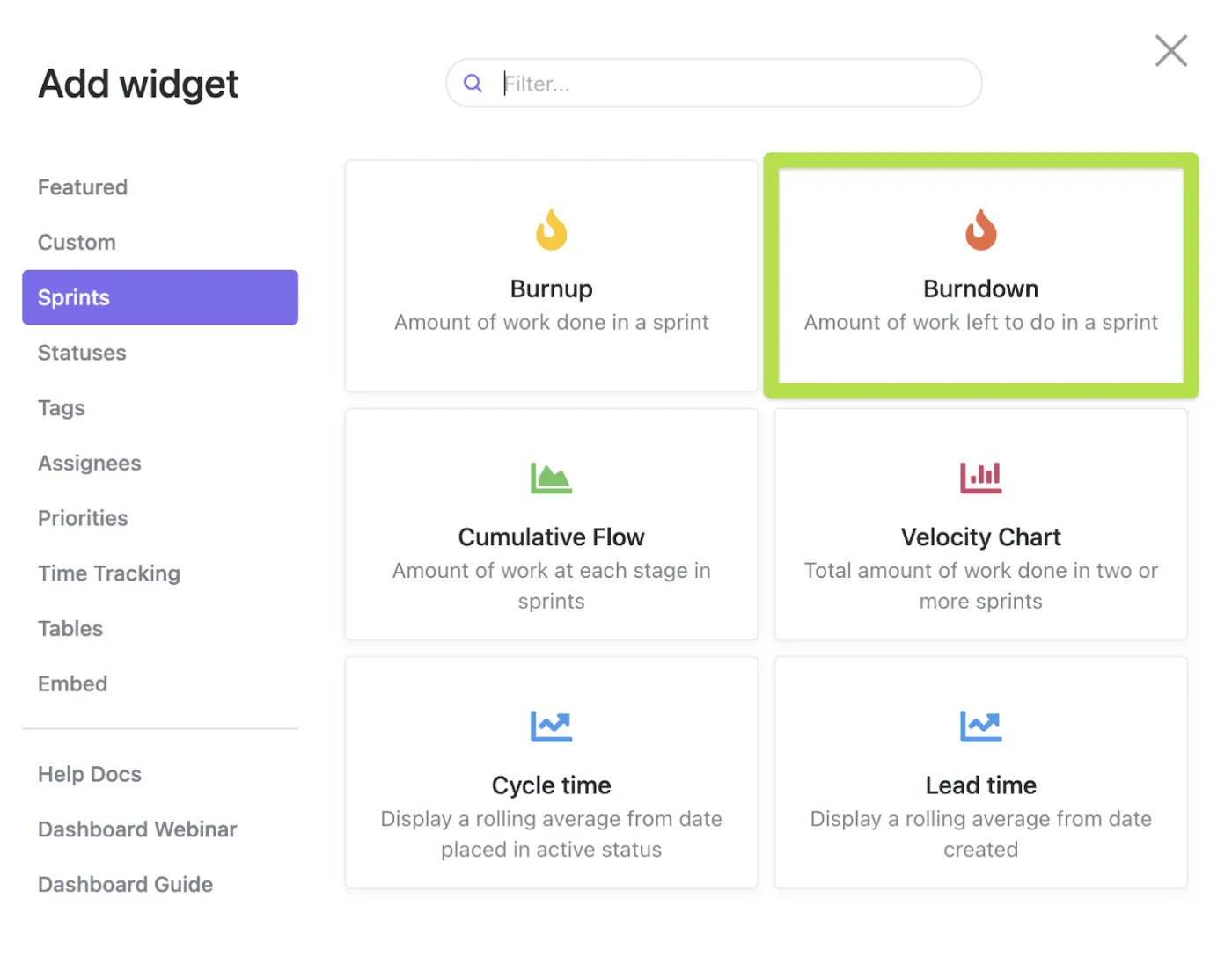 Ajouter des widgets au tableau de bord
