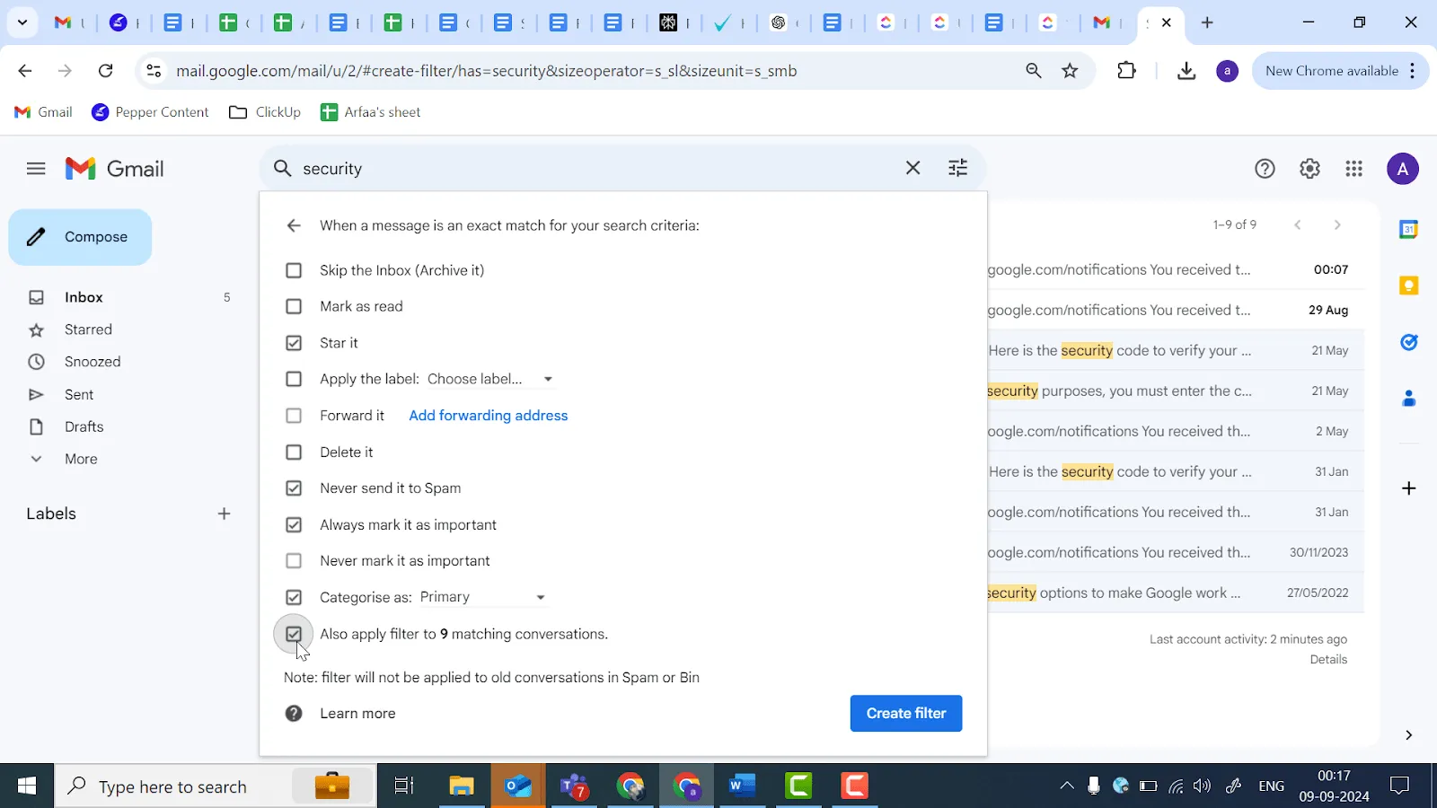Personalizar las reglas de filtrado en Gmail
