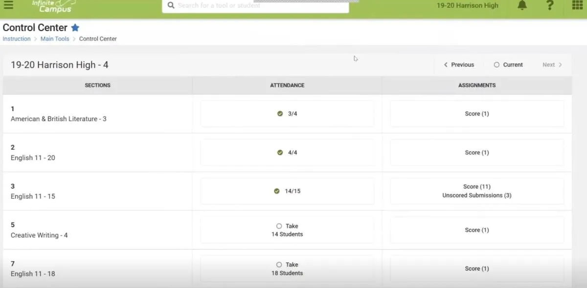 Gestione delle sezioni, delle presenze e dei compiti in Infinite Campus