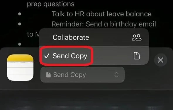 Sélectionnez « Envoyer une copie » dans le menu contextuel.