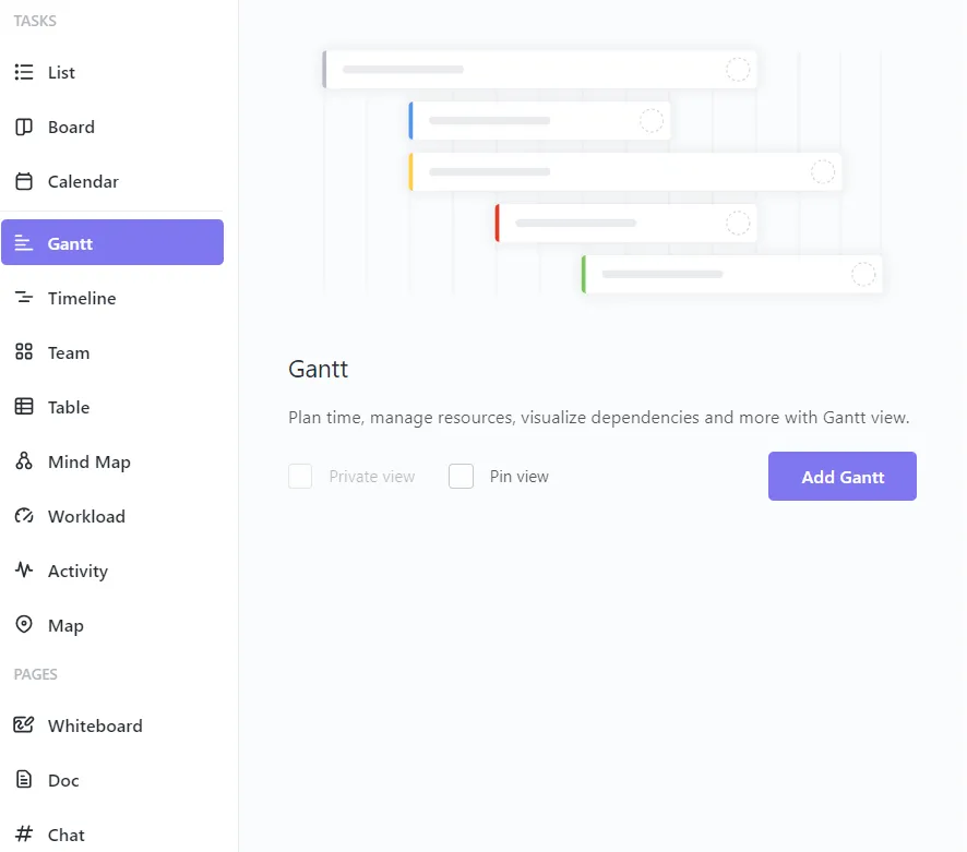 ClickUp Workspace
microsoft project диаграма на Гант