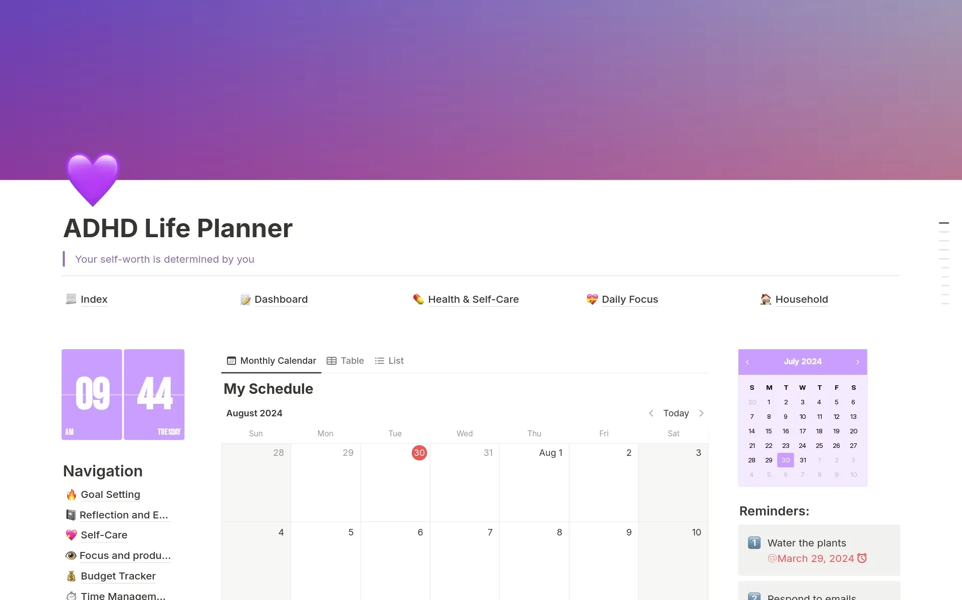 Modèle tout-en-un Notion ADHD Planner : Modèles Notion ADHD