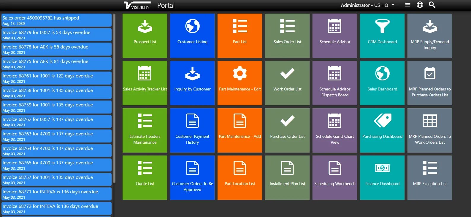 Visibilità Dashboard ERP