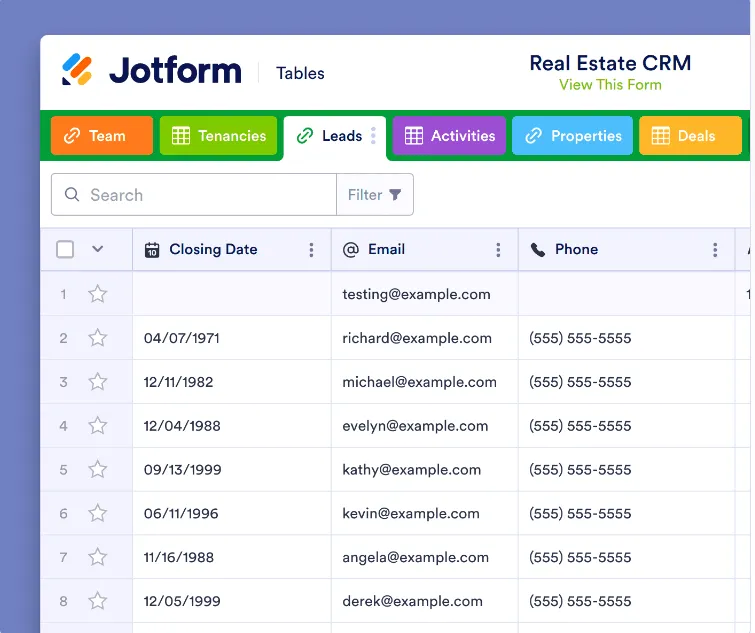 CRM immobilier par Jotform
