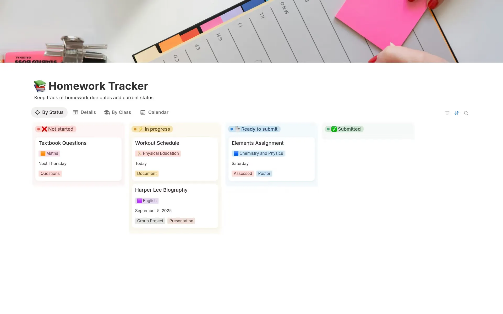 Homework Tracker by Notion