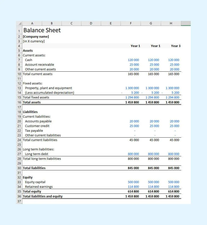 Excel-Bilanzvorlage von Conta