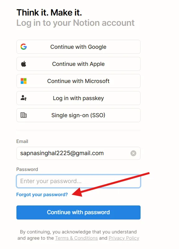 Reimposta la tua password: accesso a Notion