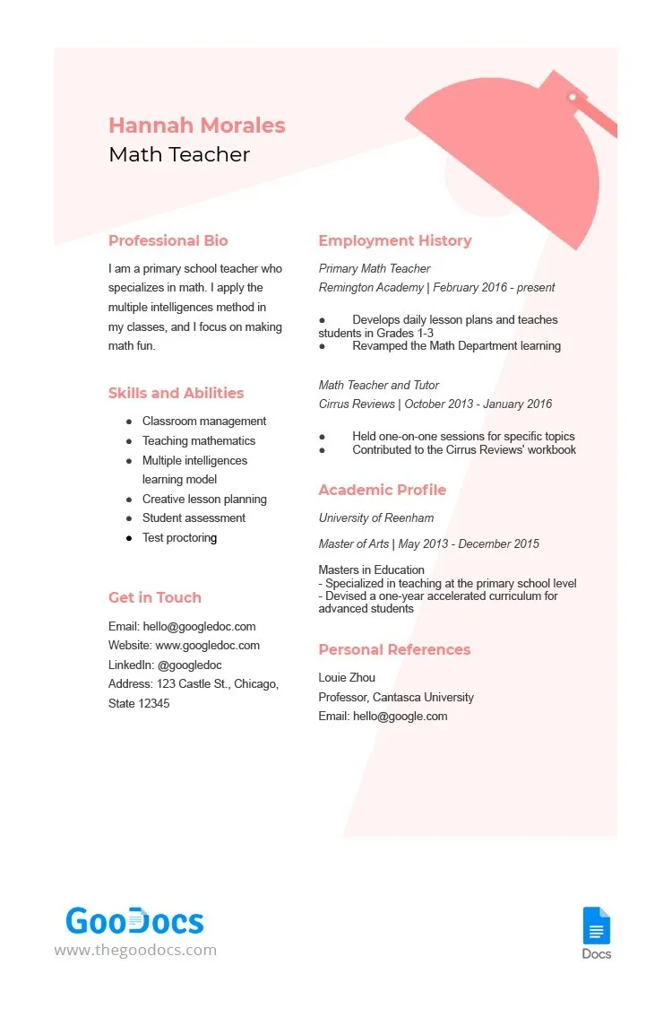 Currículum sencillo para profesores
