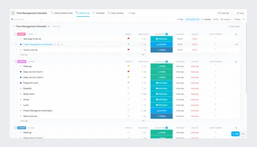 Modello di foglio di calcolo per la gestione del tempo ClickUp