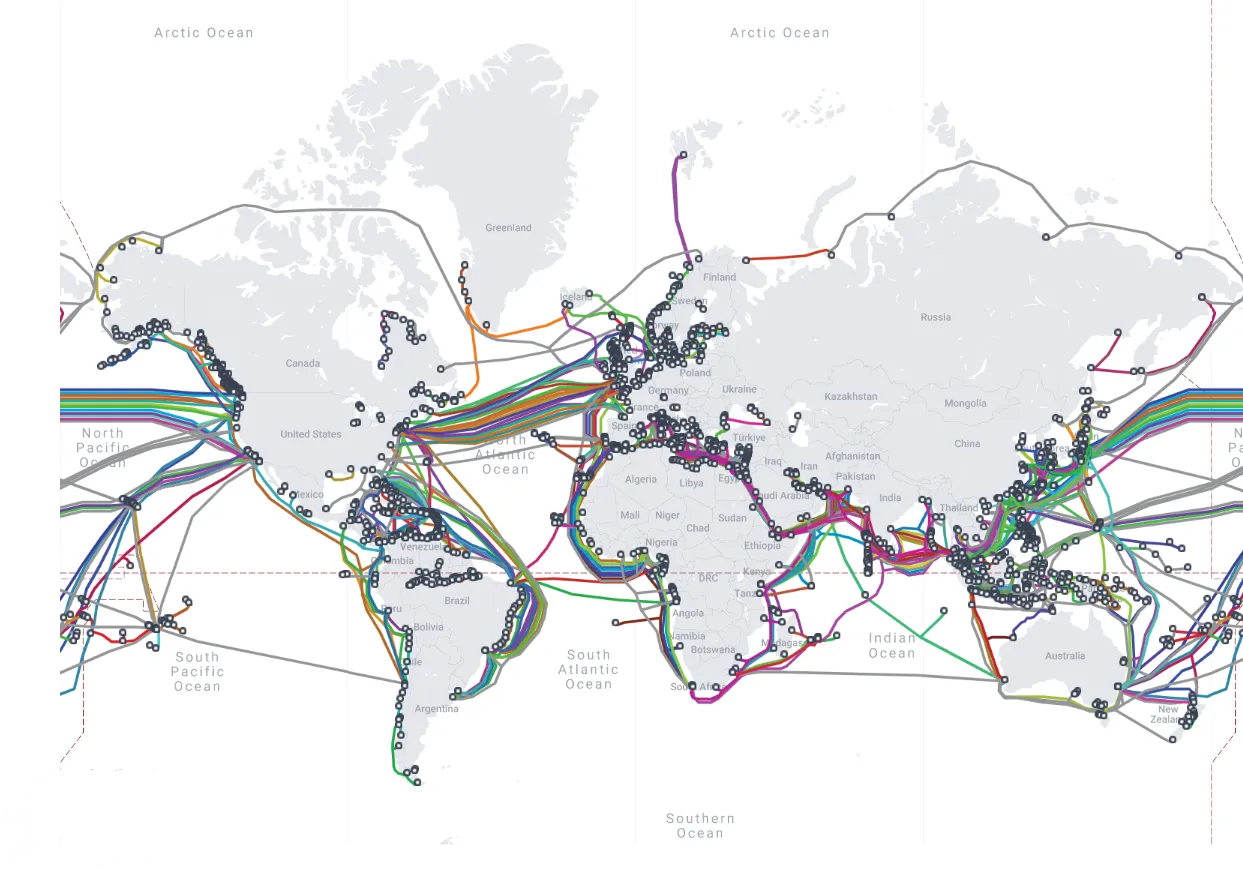 Um mapa da rede global de cabos submarinos: Intranet x Internet