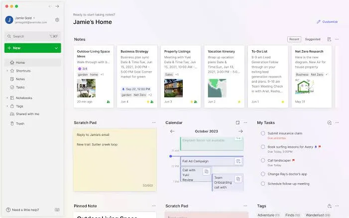 Evernote: Roam alternatíva jegyzeteléshez a személyes munkafolyamatában, kétirányú linkek nélkül