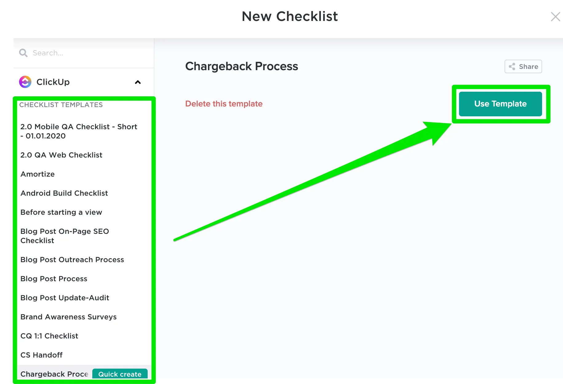 Mẫu danh sách kiểm tra trong ClickUp