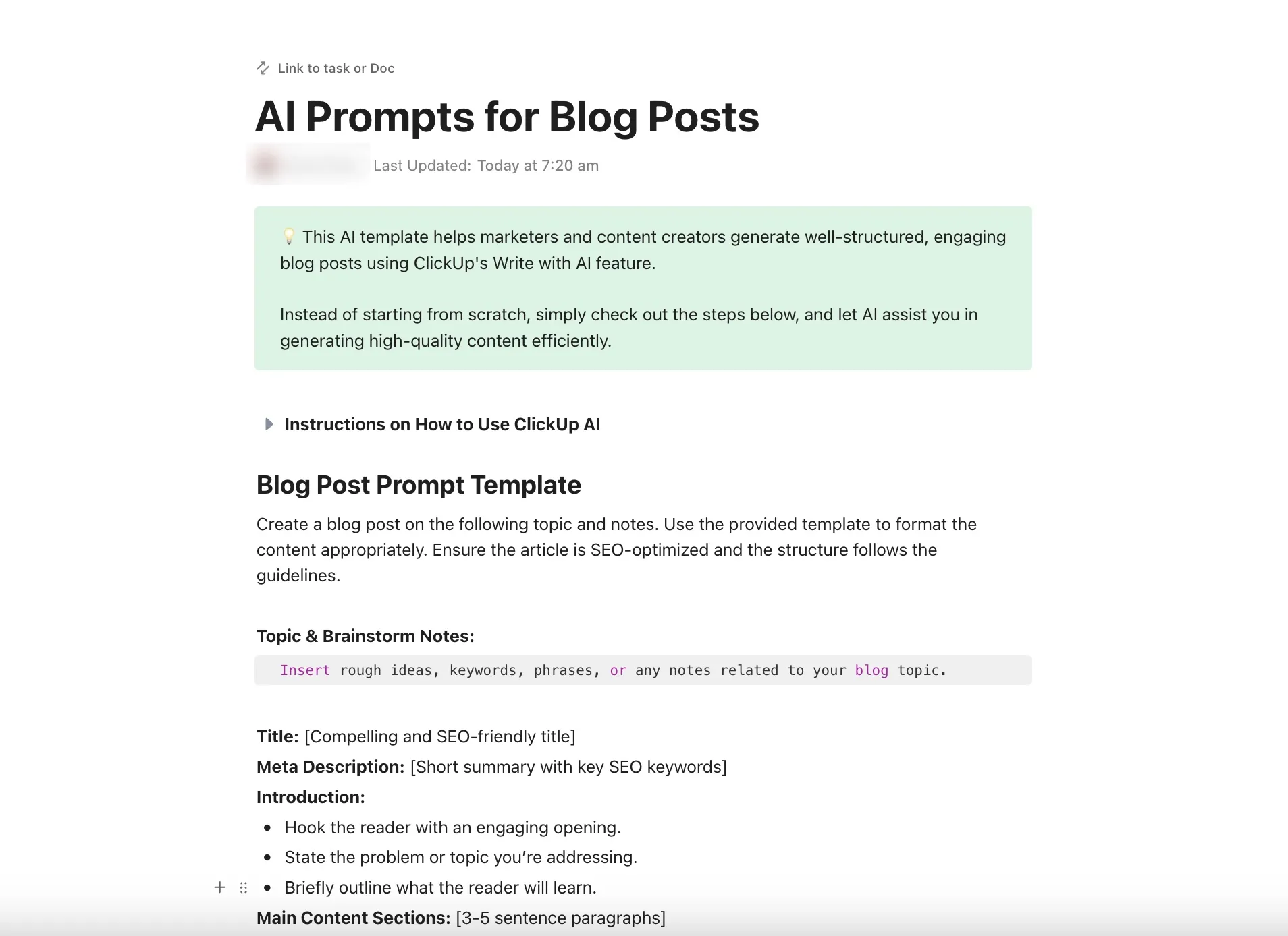 Prompt e guia de IA para publicações em blogs