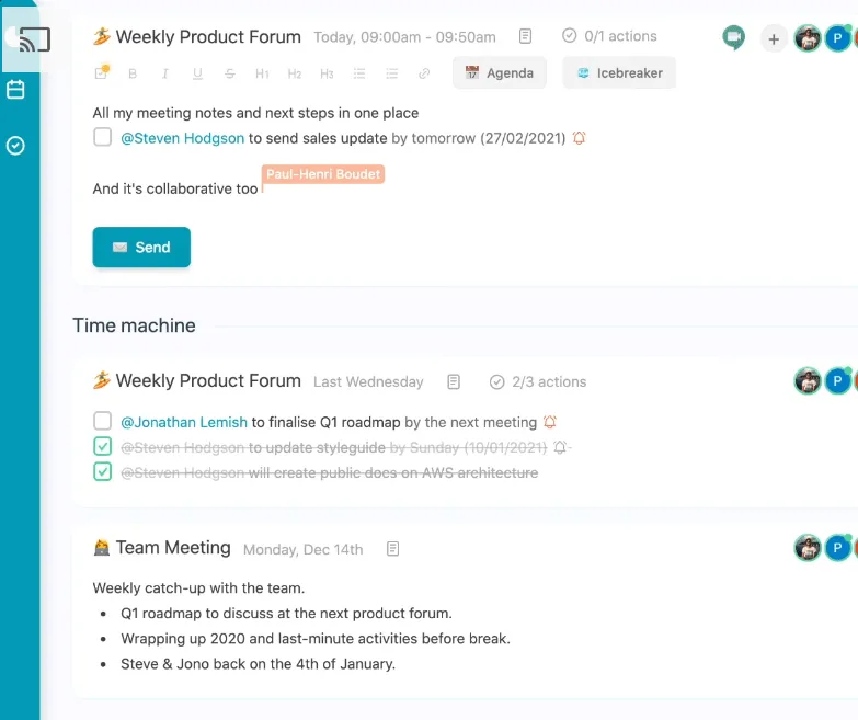 Ejemplo de notas de reunión creadas con Meetric.