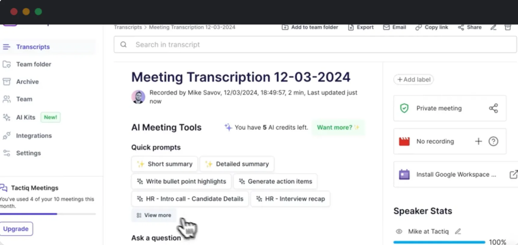 Trình ghi chú AI của Tactiq: các công cụ ghi chú AI dành cho nhóm Microsoft Teams