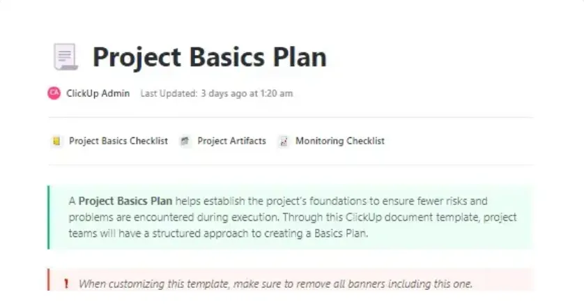 Modèle de document de planification par ClickUp