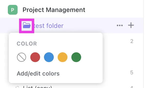 Defina as cores das pastas no ClickUp