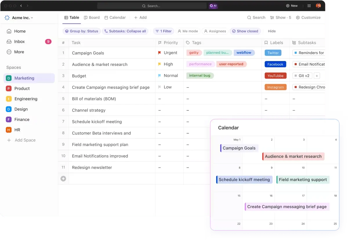 ClickUp Gantt nézet