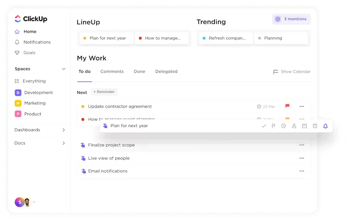 ClickUp Reminders: software di gestione dei progetti che invia promemoria e avvisi per processi più efficienti
