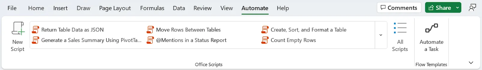 Scheda Automazioni di Microsoft Excel