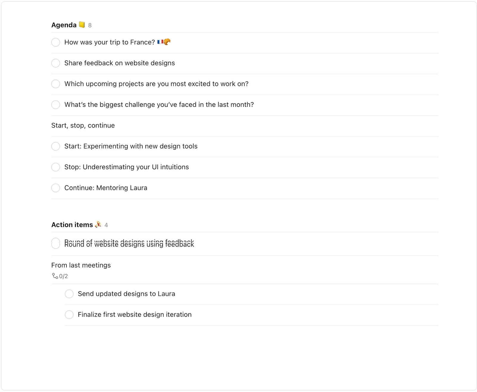 เทมเพลตการประชุมแบบตัวต่อตัว: เทมเพลตของ todoist