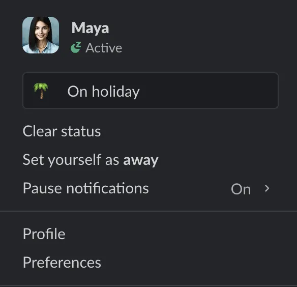 Statut clair dans Slack