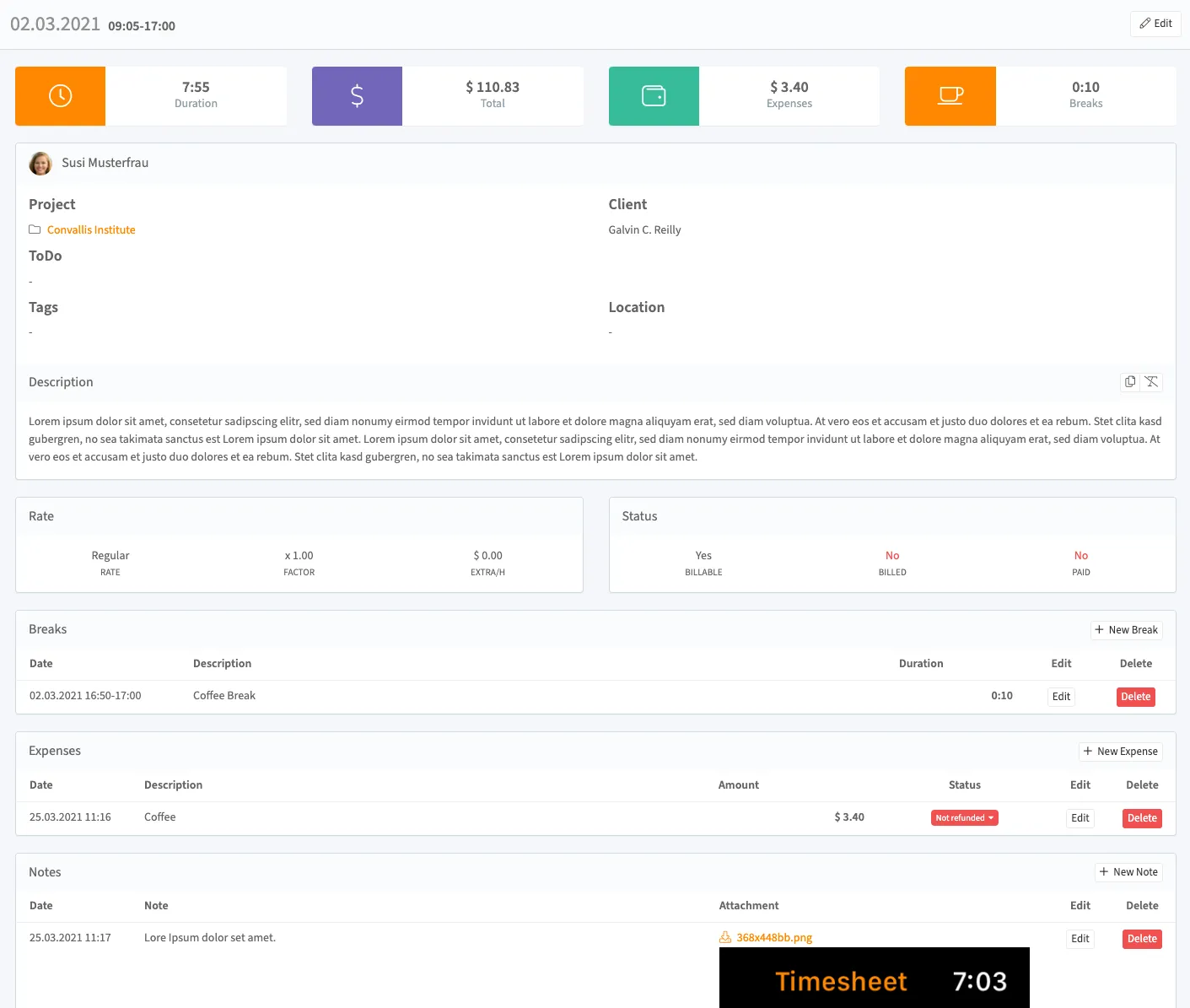 timesheet.io App-Dashboard