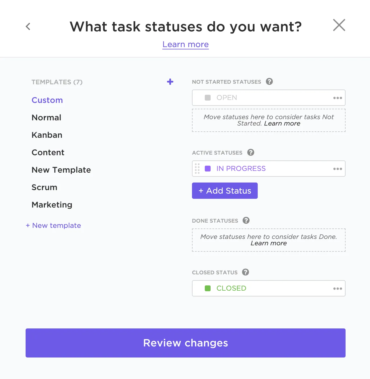 ClickUp-benutzerdefinierte Status