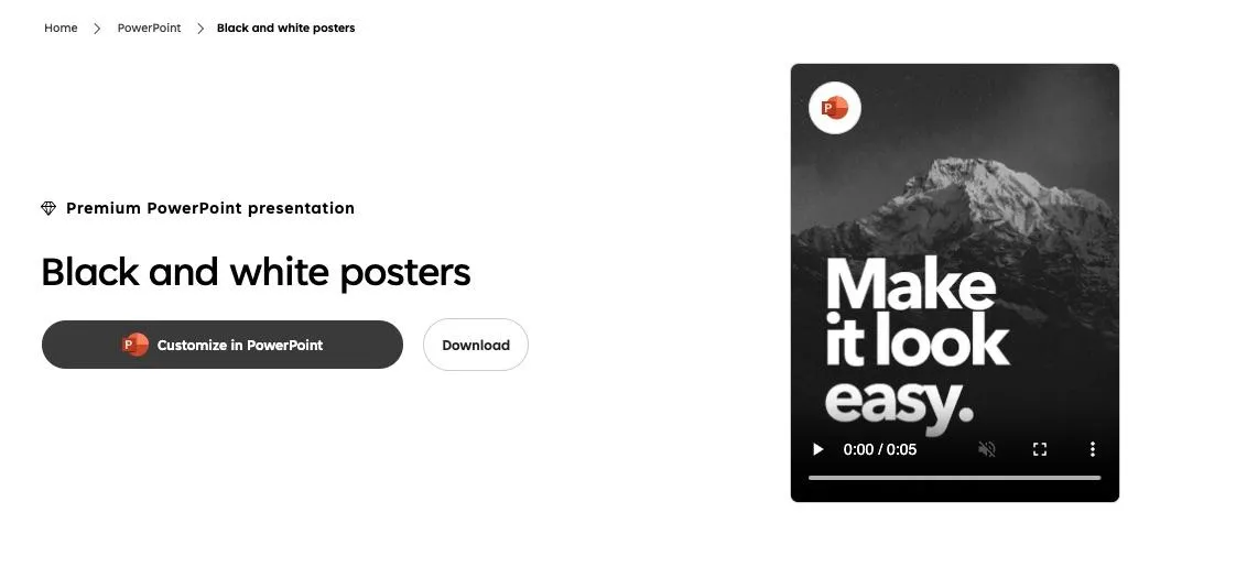 Modello di poster in bianco e nero con marchio Microsoft PowerPoint