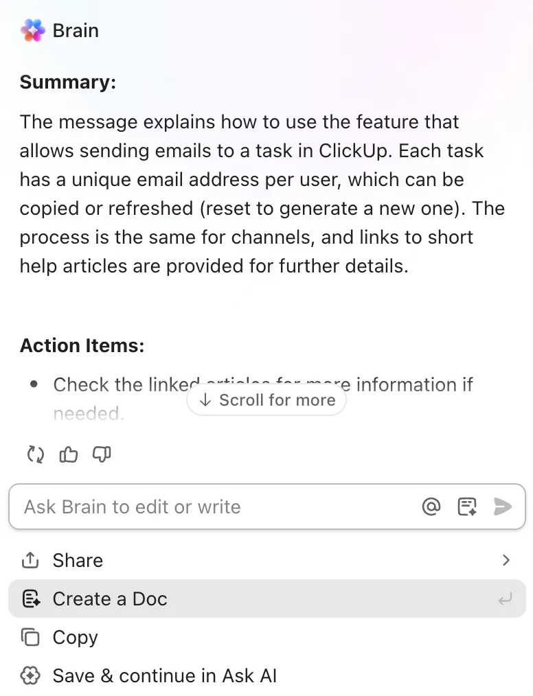 احصل على ملخص سريع لبنود العمل الخاصة بالاجتماع باستخدام BrainGPT