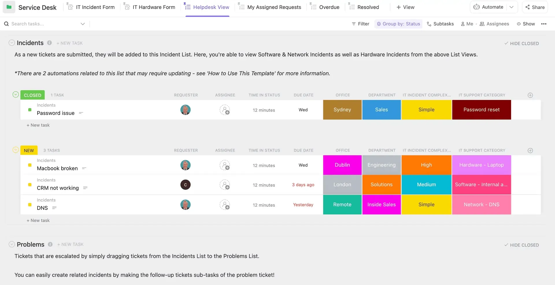 Padronize os processos de TI para garantir a qualidade do serviço com o modelo ITSM do ClickUp.