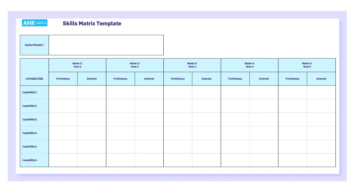แม่แบบทักษะ Excel: แม่แบบเมทริกซ์ทักษะ Excel