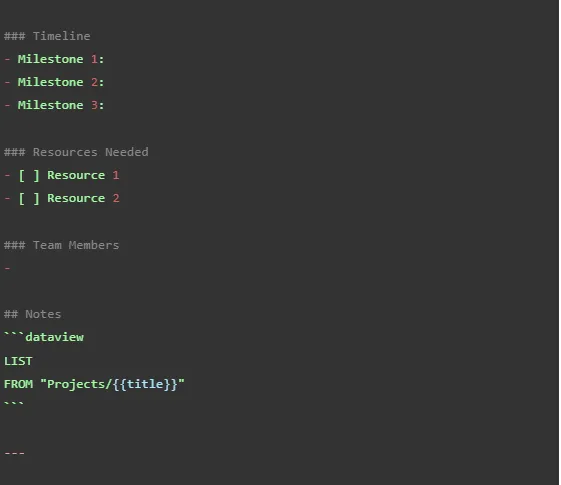 Modello di pianificazione del progetto: modelli Obsidian
