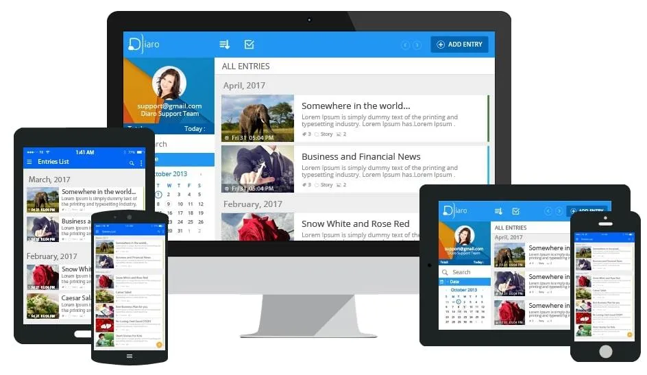 Digitale Tagebuch-Apps: Diaro in Desktop-, Tablet- und Mobilansicht