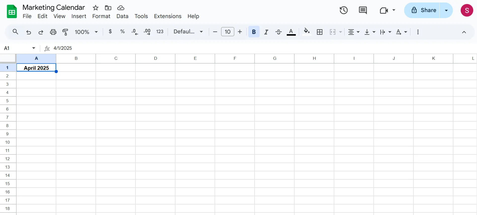 Geben Sie den Monat und das Jahr ein: Google Tabellen-Kalender