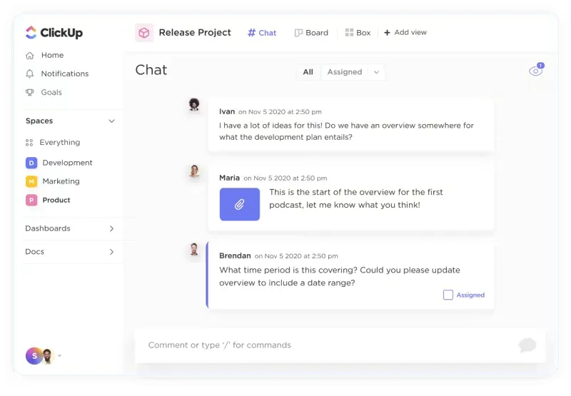 Vista de Chat de ClickUp