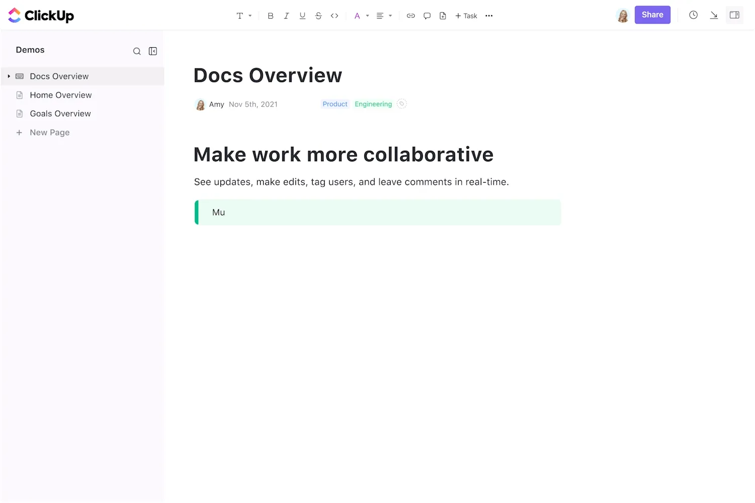 Visão geral do ClickUp Docs