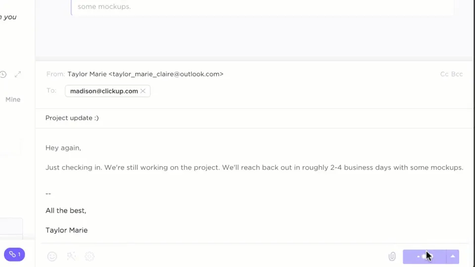 Mantenha as informações relevantes facilmente acessíveis com o ClickUp Gerenciamento de projetos por e-mail: como agradecer pela consideração