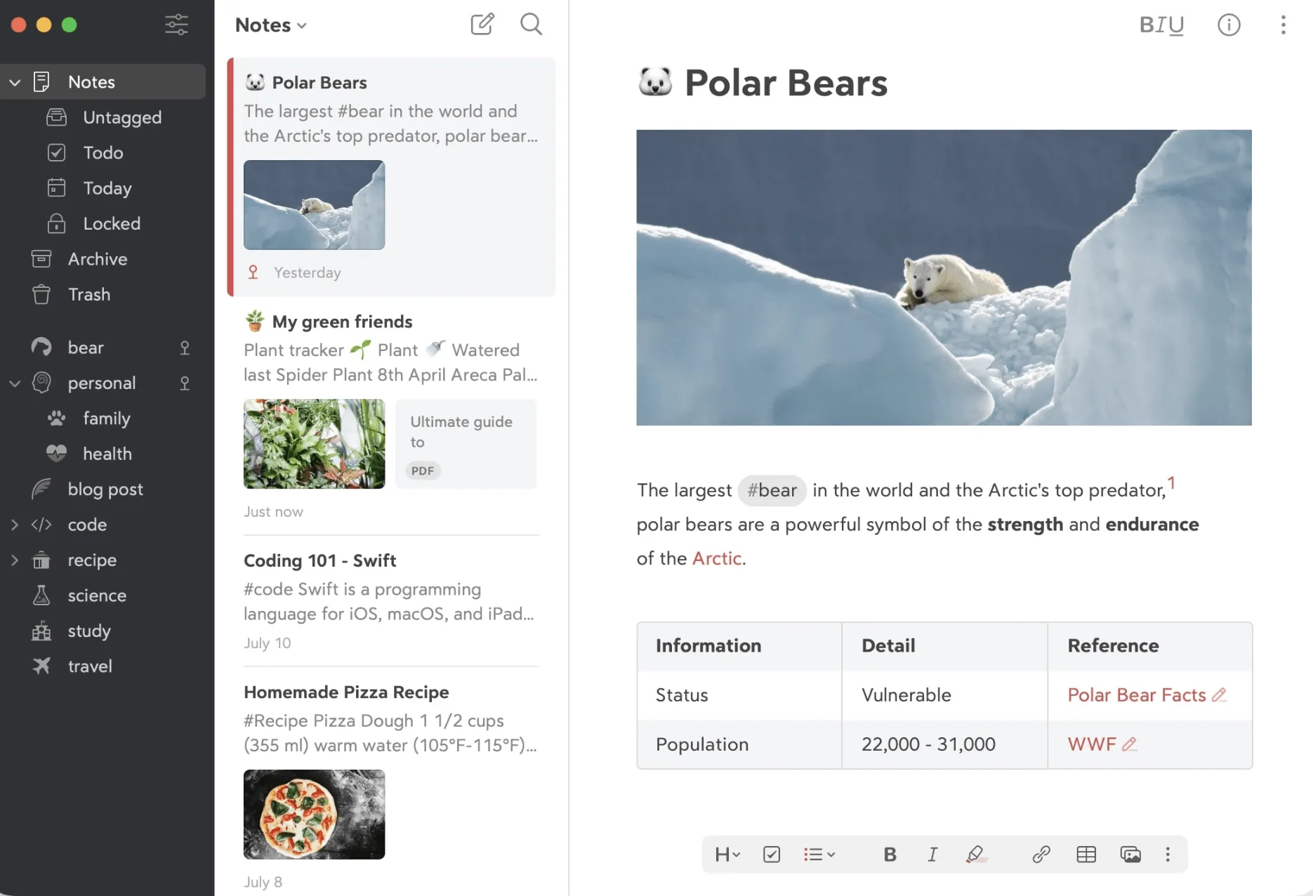 Bear Dashboard: Alternative zu Google Keep