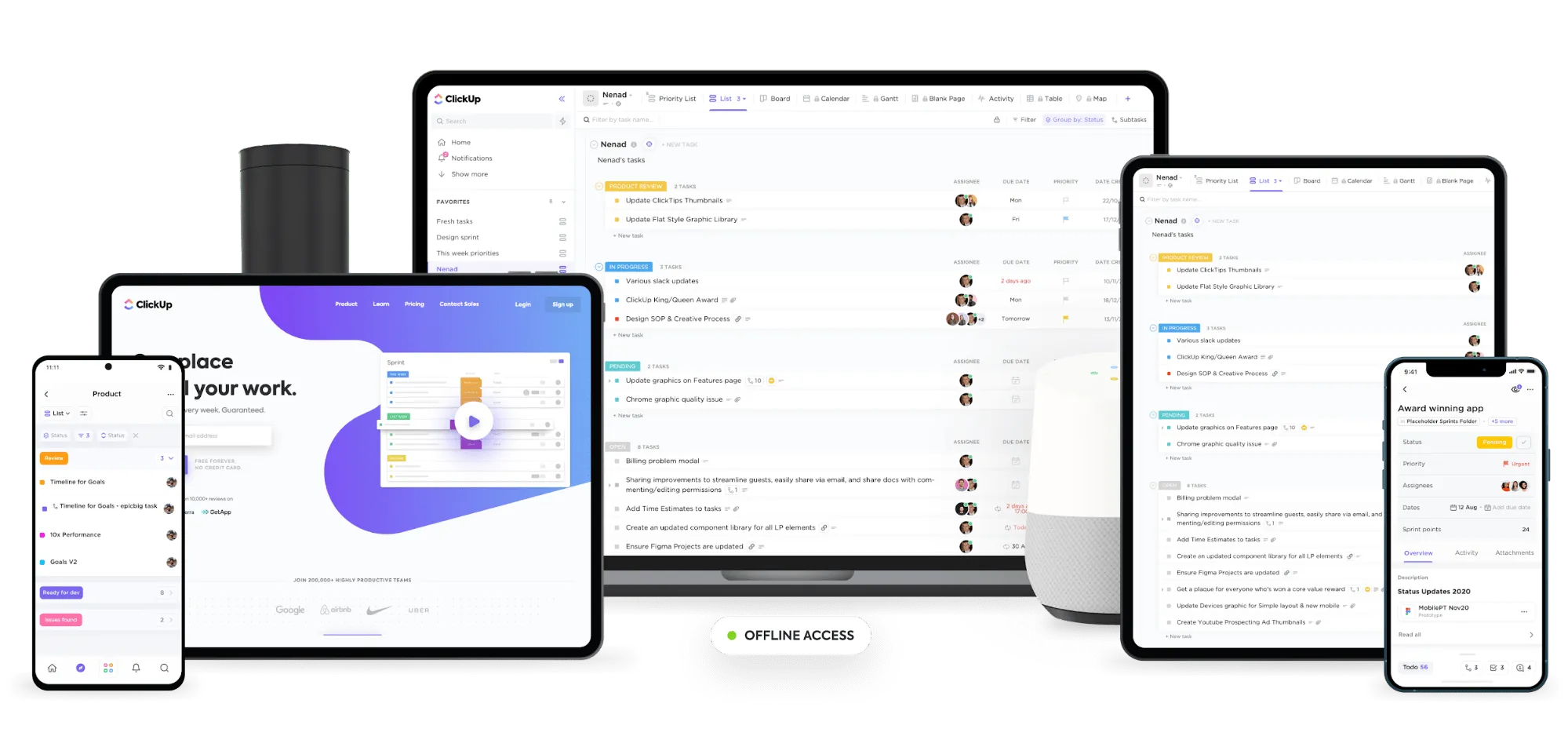 ClickUp-Homepage mehrere Geräte
