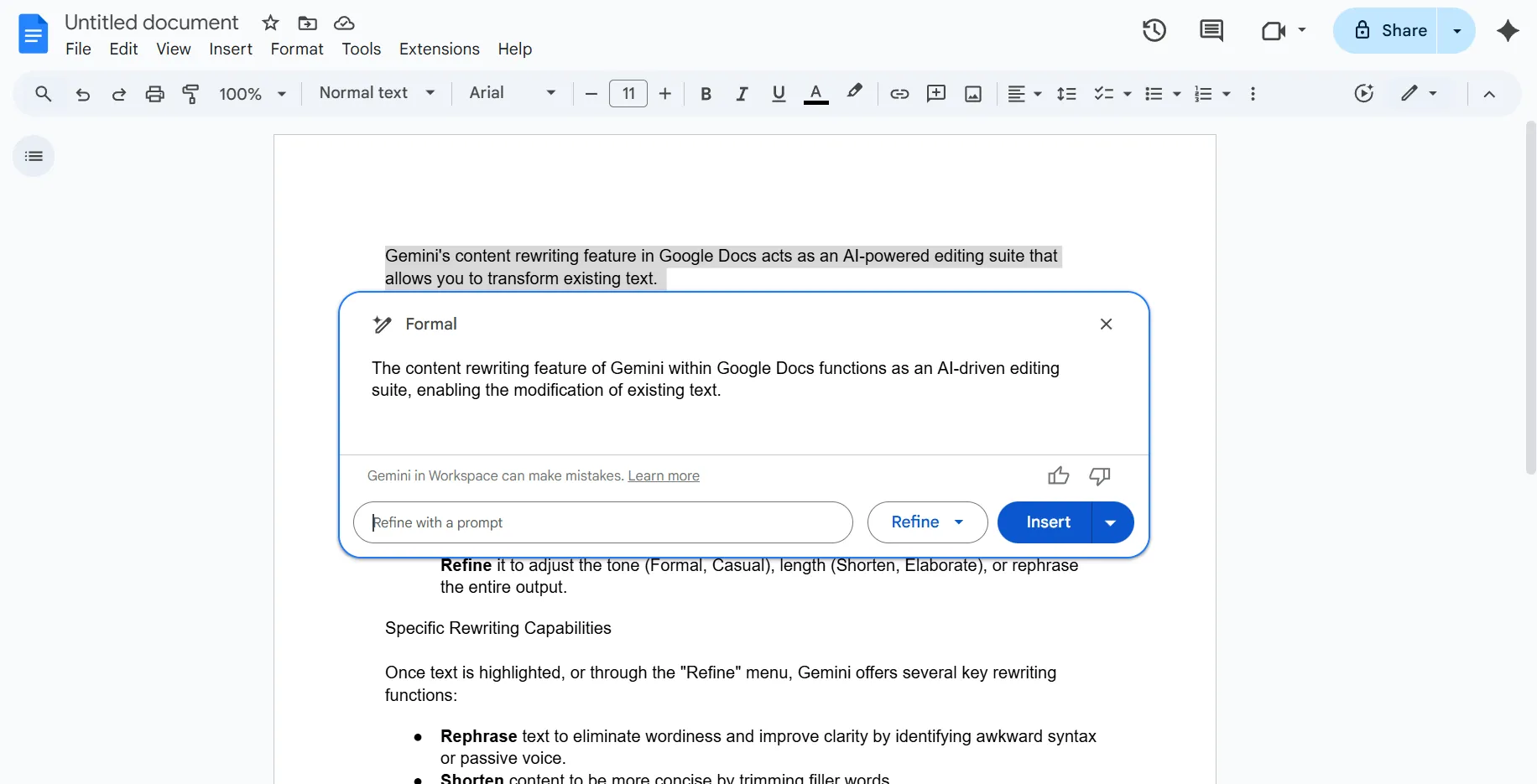 Cómo reescribir contenido con Gemini