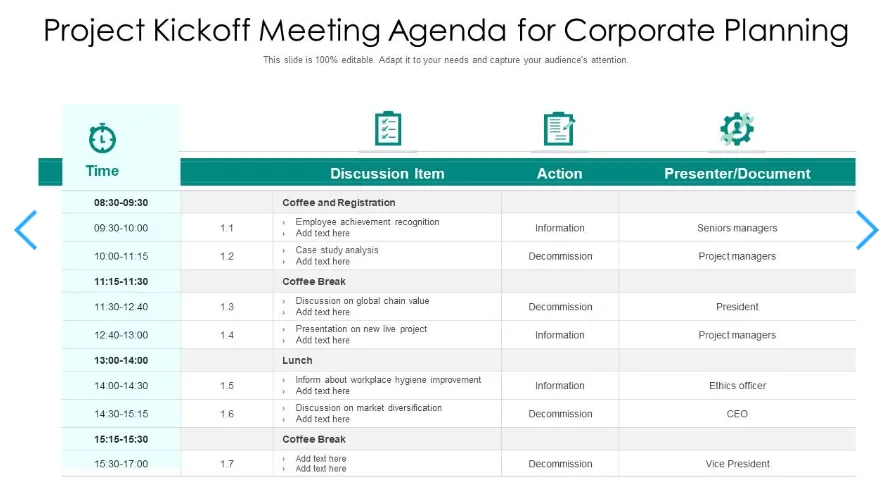 Plantilla de PowerPoint para el inicio de proyectos corporativos de SlideTeam