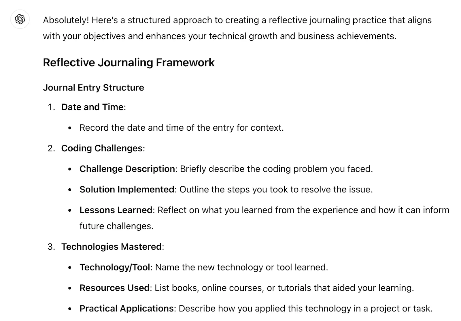 Journal de réflexion Invite, instructions