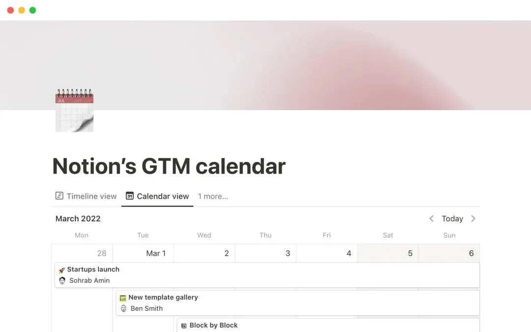 เทมเพลตปฏิทิน GTM โดย Notion เทมเพลตปฏิทิน Notion