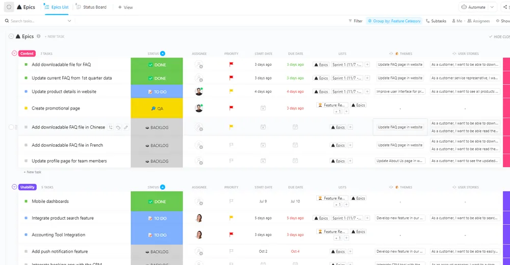 Modèle de plan de production de site web ClickUp