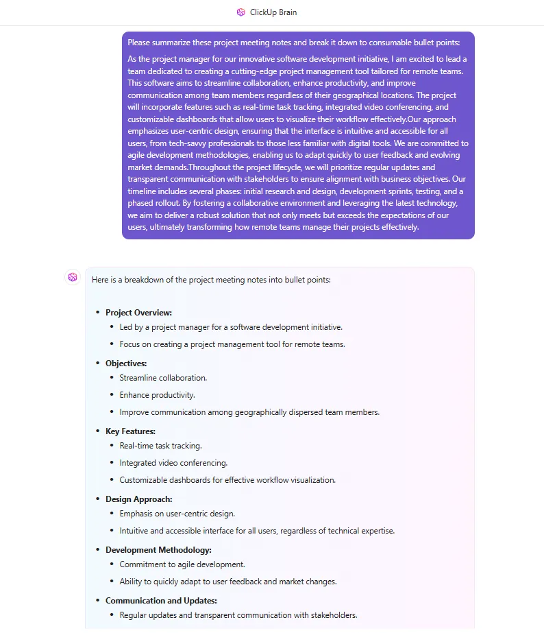 Utilisez ClickUp Brain pour résumer vos notes.