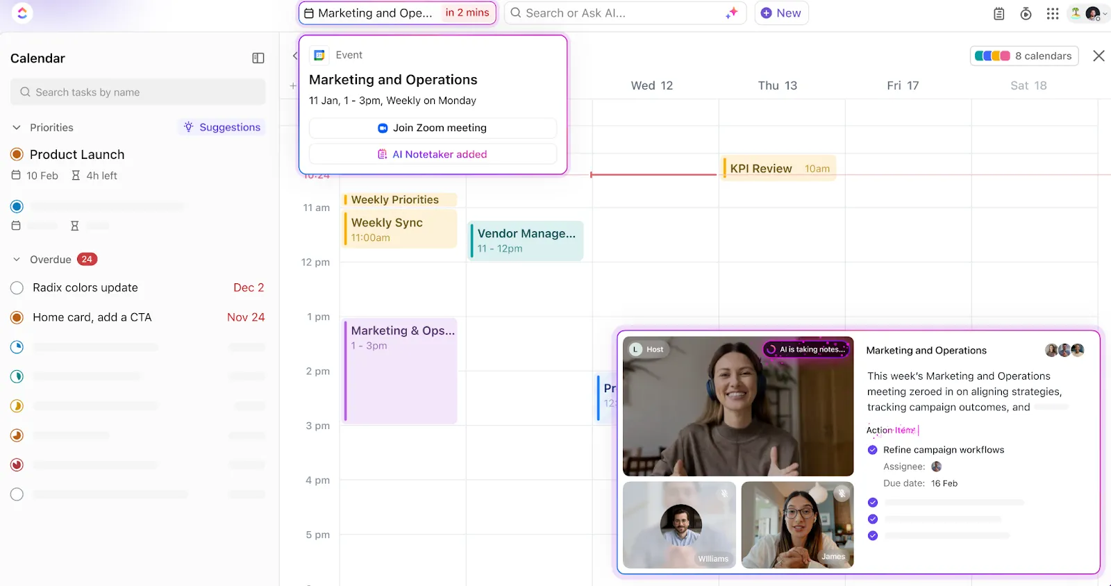 ClickUp AI Notetaker: přihlášení do Calendly
