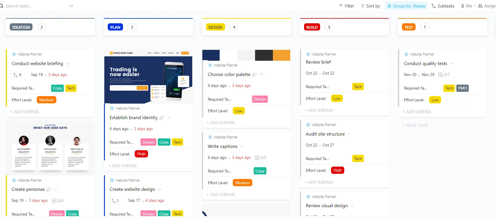 Modèles Microsoft Planner : modèle ClickUp Website Planner