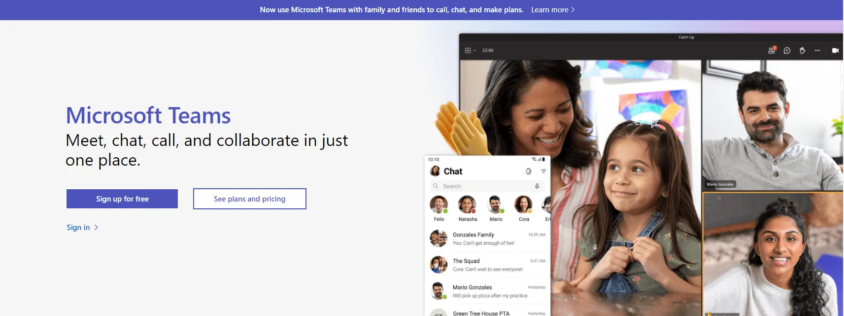 Página de inicio de Microsoft Teams